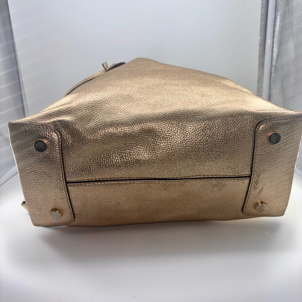 Michael Kors Mercer Metallic Gold Pebble Leather Shoulder Crossbody Tote Bag - Picture 6 of 12